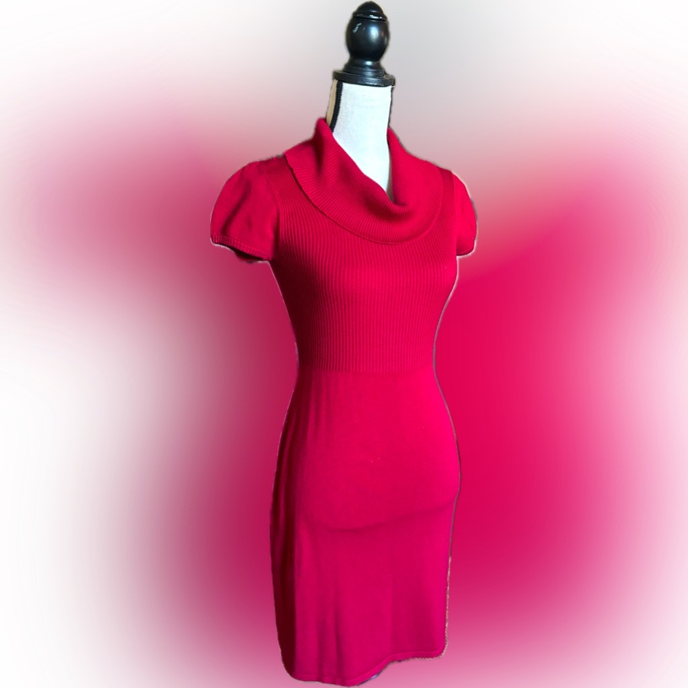 PINK ROSE 78% RAYON MINI TURTLENECK KNIT DRESS